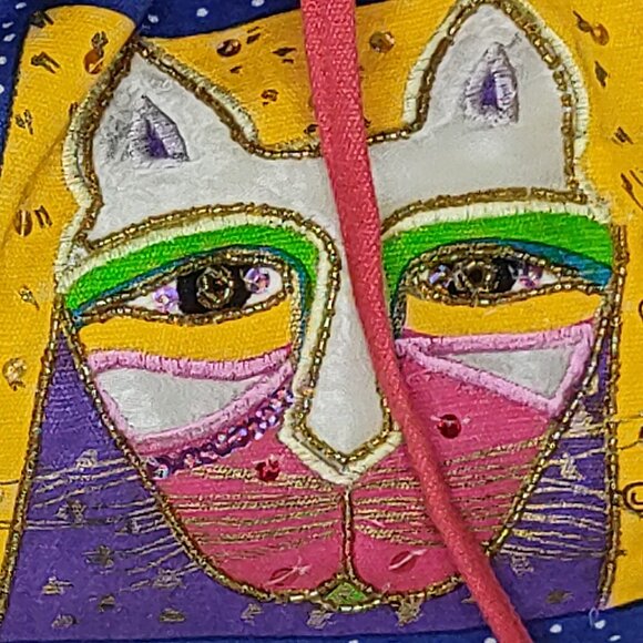 Laurel Burch Red Tote Bag Cat Print Sequins w/Tag & Block Sun N Sand Vintage - Picture 3 of 16